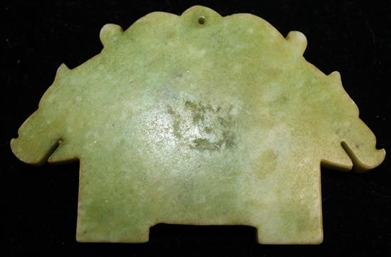 A Chinese jadeite archaistic double dragon plaque, 9.5cm